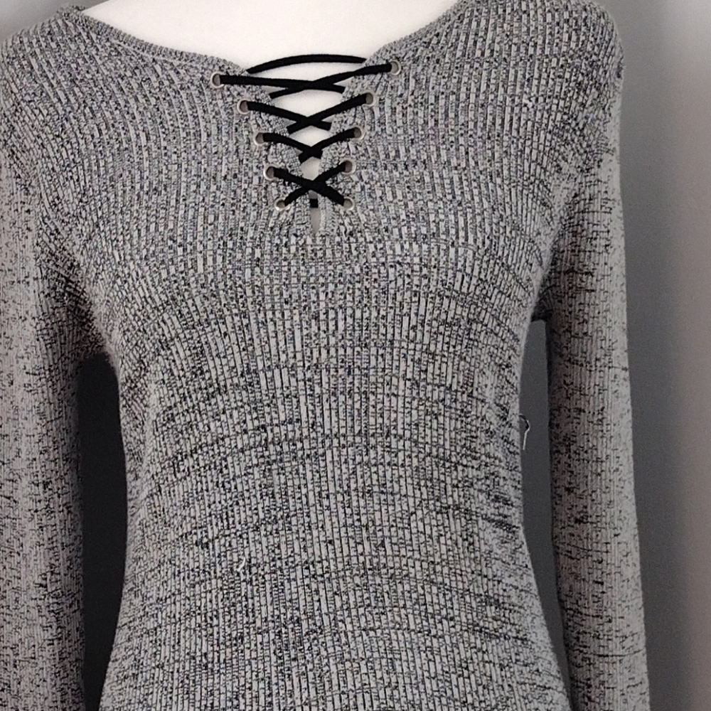 Black and Gray Bodycon Sweater Dress - Picture 5 of 5